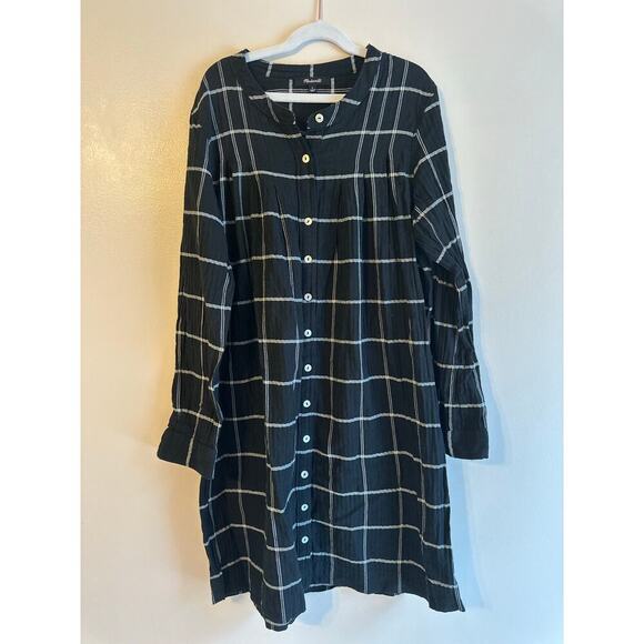 Madewell Dark Academia Windowpane Black Button Long Sleeve Mini Shirtdress Small - Picture 3 of 7
